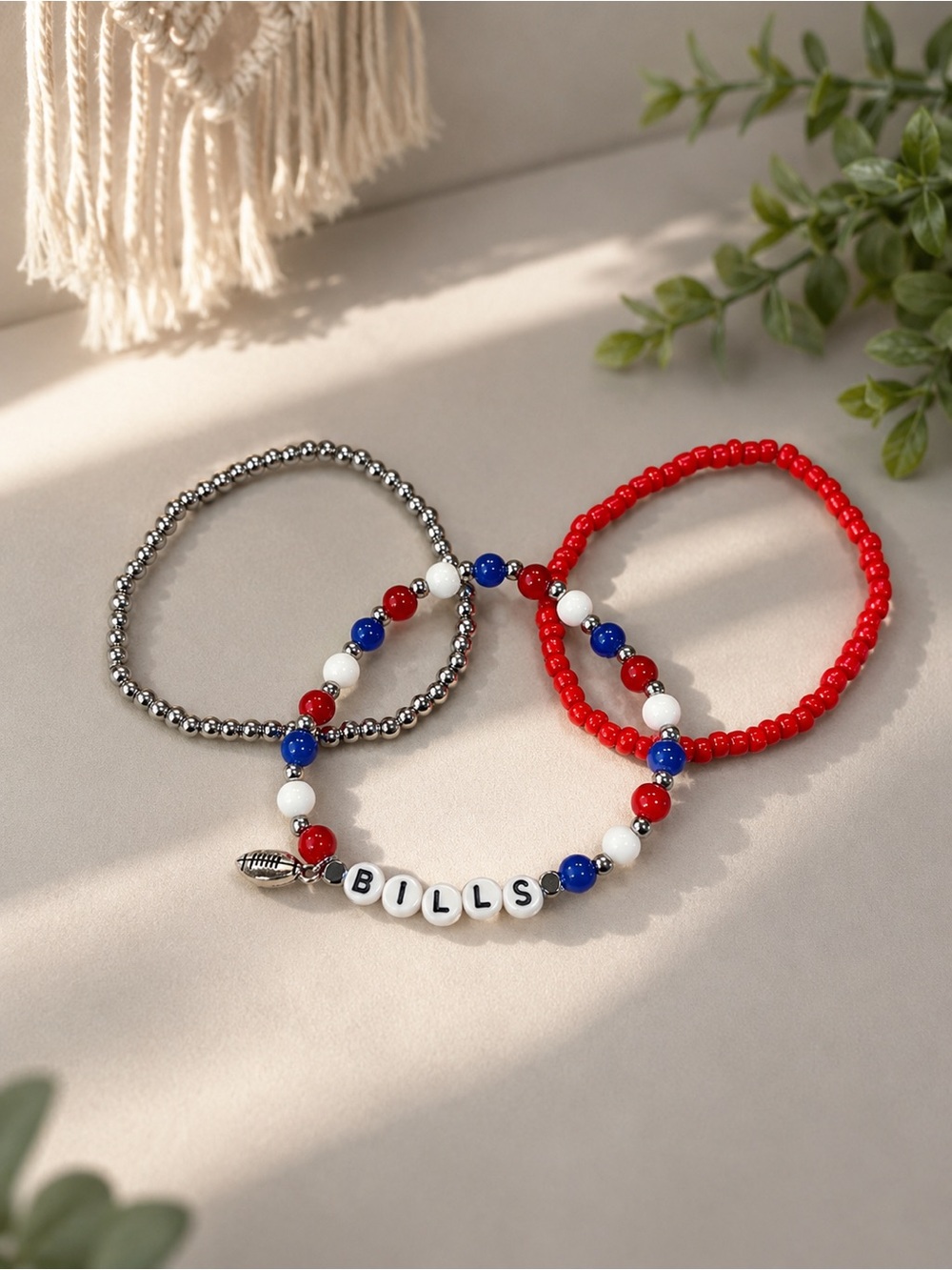 Patriotic Beaded Bracelet Trio - Red, Blue, White